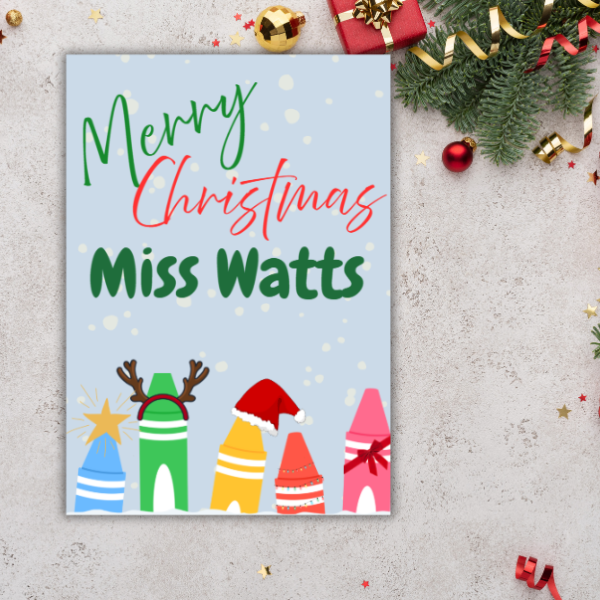 Personalised Teacher Christmas Card – Custom Name | A5 or A6 | With Envelope | Christmas Gift for Teacher