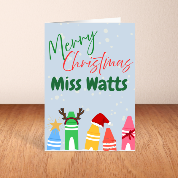 Personalised Teacher Christmas Card – Custom Name | A5 or A6 | With Envelope | Christmas Gift for Teacher