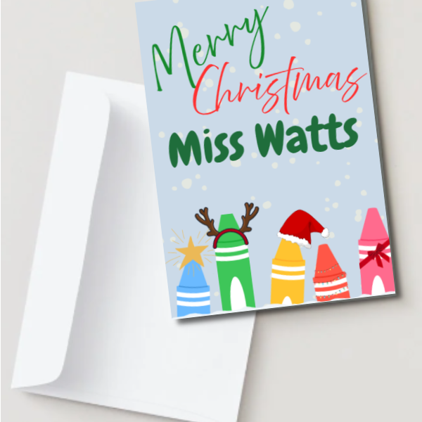 Personalised Teacher Christmas Card – Custom Name | A5 or A6 | With Envelope | Christmas Gift for Teacher