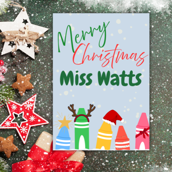 Personalised Teacher Christmas Card – Custom Name | A5 or A6 | With Envelope | Christmas Gift for Teacher