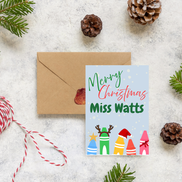 Personalised Teacher Christmas Card – Custom Name | A5 or A6 | With Envelope | Christmas Gift for Teacher