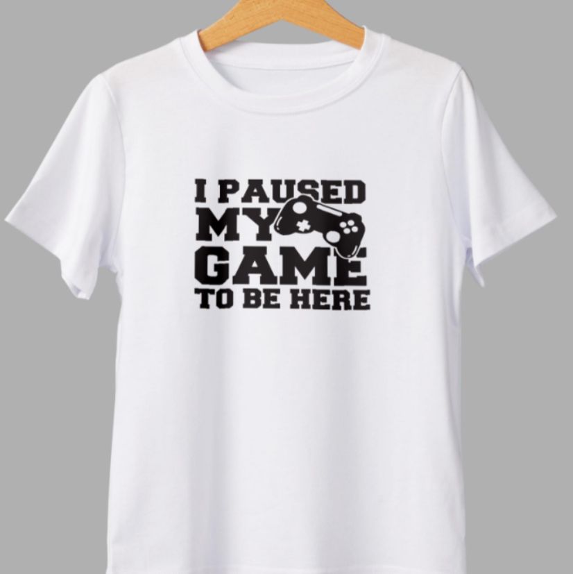 I Paused My Game to Be Here decal. Gamer iron-on vinyl transfer