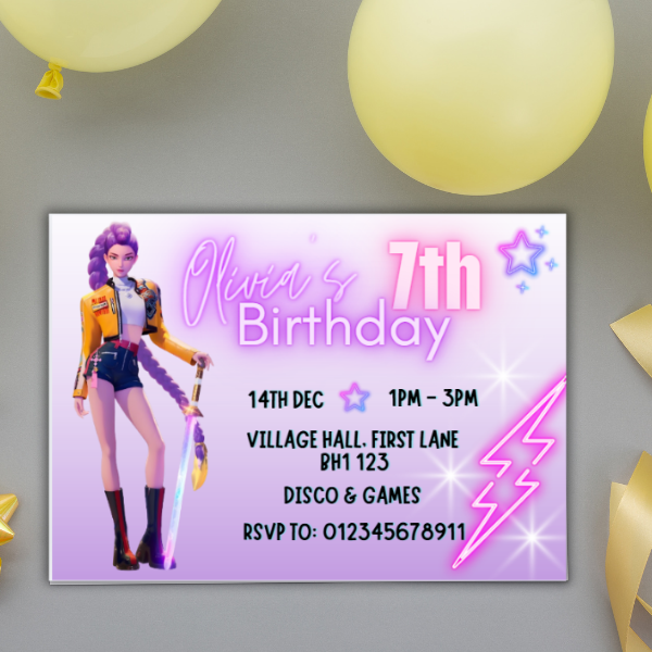 Personalised K-Pop Kids Birthday Party Invitations | Custom Name, Age & Details | Packs of 10, 20 or 30 | Includes Envelopes