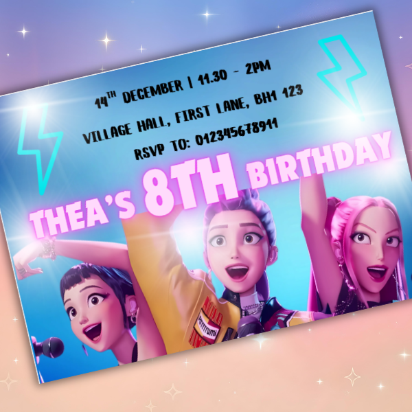 Personalised Blue K-Pop Kids Birthday Party Invitations | Custom Name, Age & Details | Packs of 10, 20 or 30 | Includes Envelopes