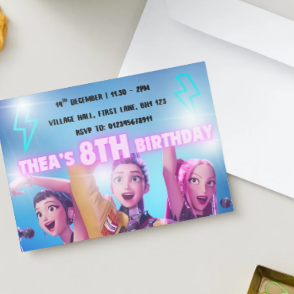 Personalised Blue K-Pop Kids Birthday Party Invitations | Custom Name, Age & Details | Packs of 10, 20 or 30 | Includes Envelopes