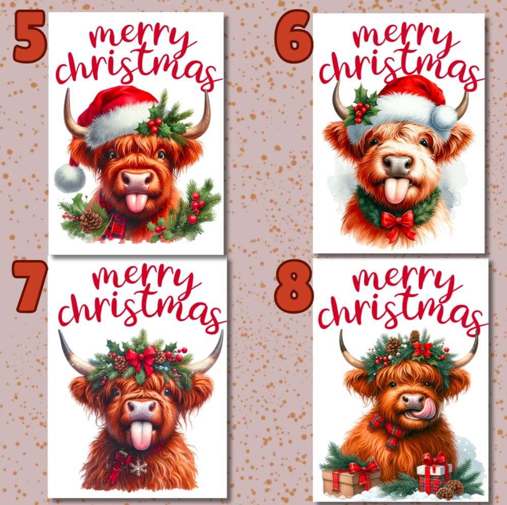 Highland Cow Christmas Card A6 A5 Or Square