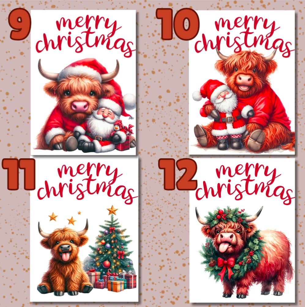 Highland Cow Christmas Card A6 A5 Or Square
