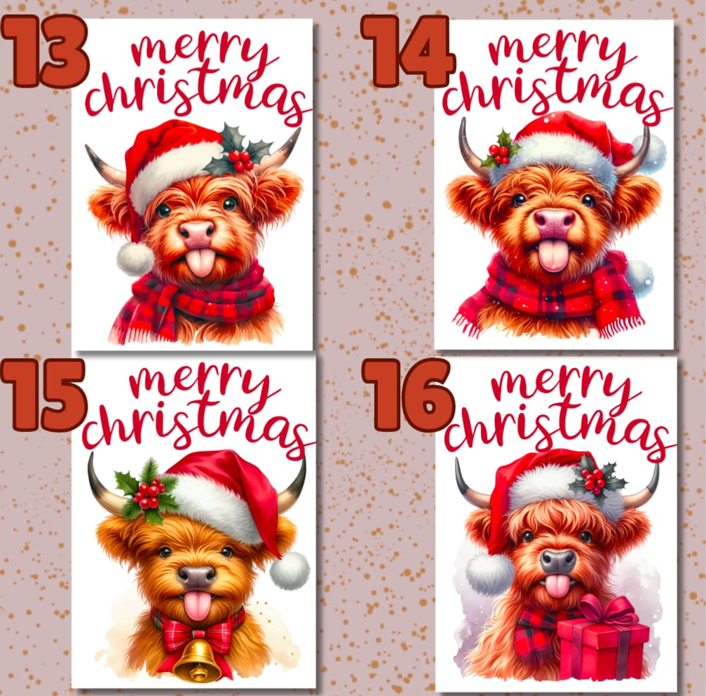 Highland Cow Christmas Card A6 A5 Or Square