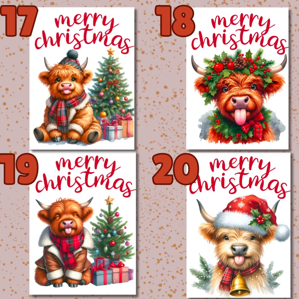 Highland Cow Christmas Card A6 A5 Or Square