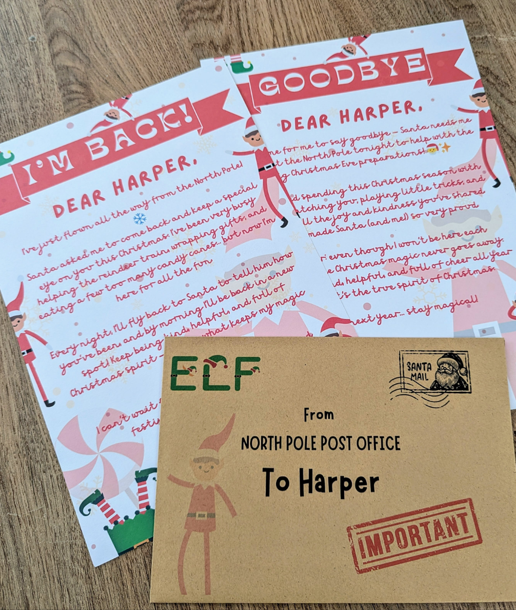 Personalised Elf Letters – I’m Back & Goodbye Set with A5 Envelopes