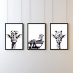 Giraffe bathroom prints set of 3