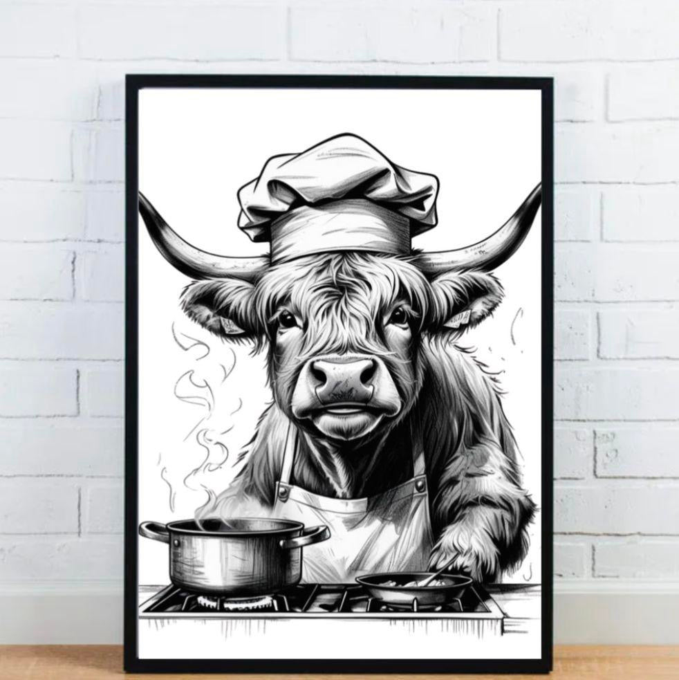 Highland Cow Cooking Print