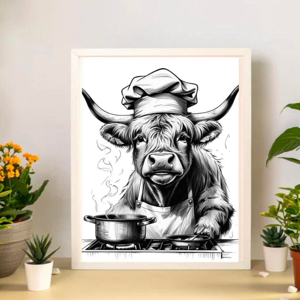 Highland Cow Cooking Print