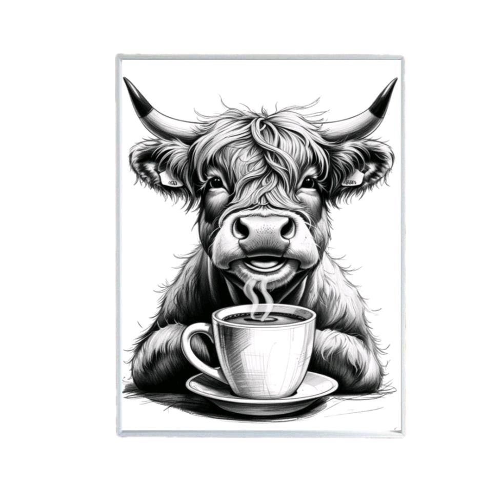 Highland Cow Drinking Coffee