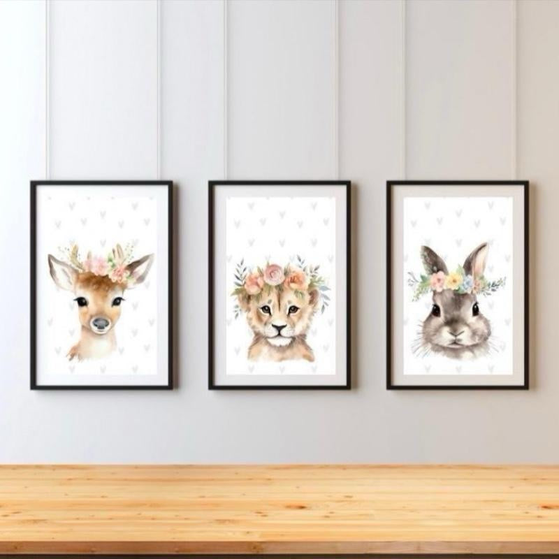 Floral Woodland Animal Prints Set Of 3
