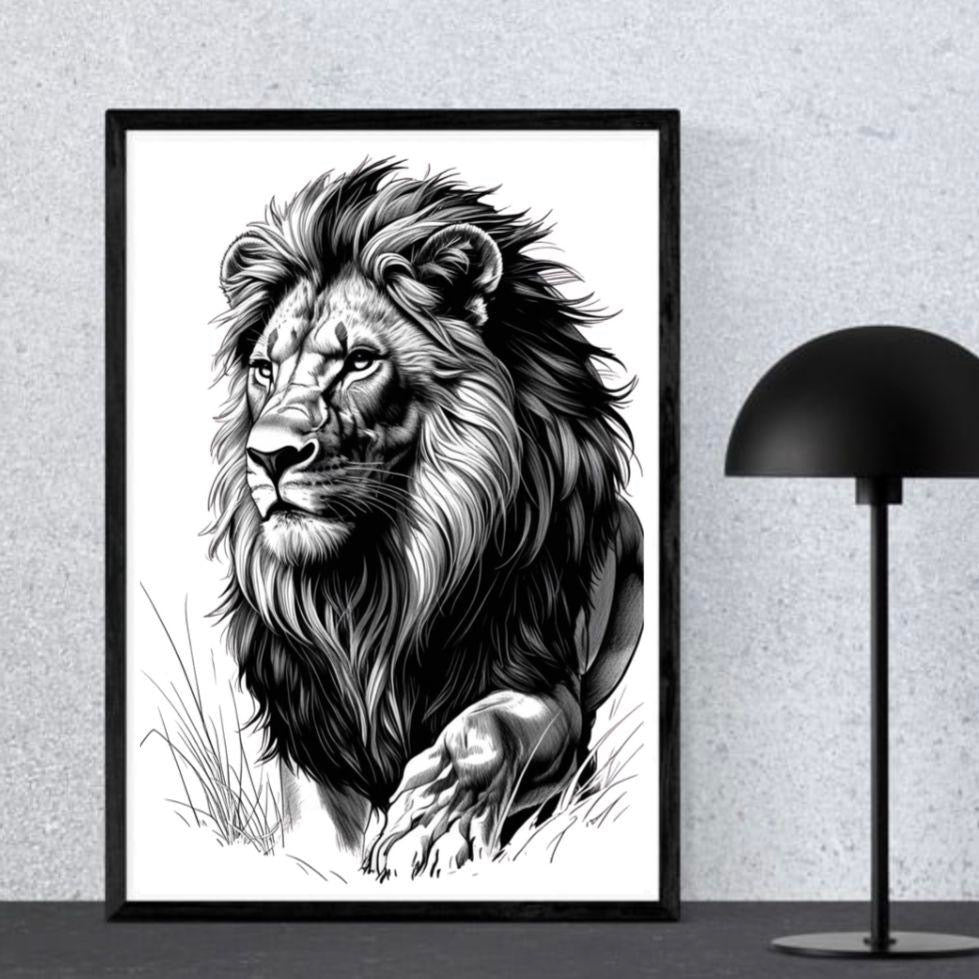 Lion Monochrome Print