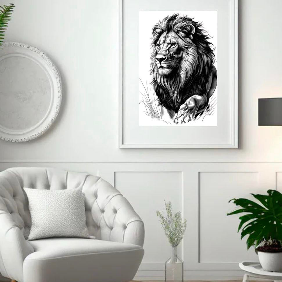 Lion Monochrome Print