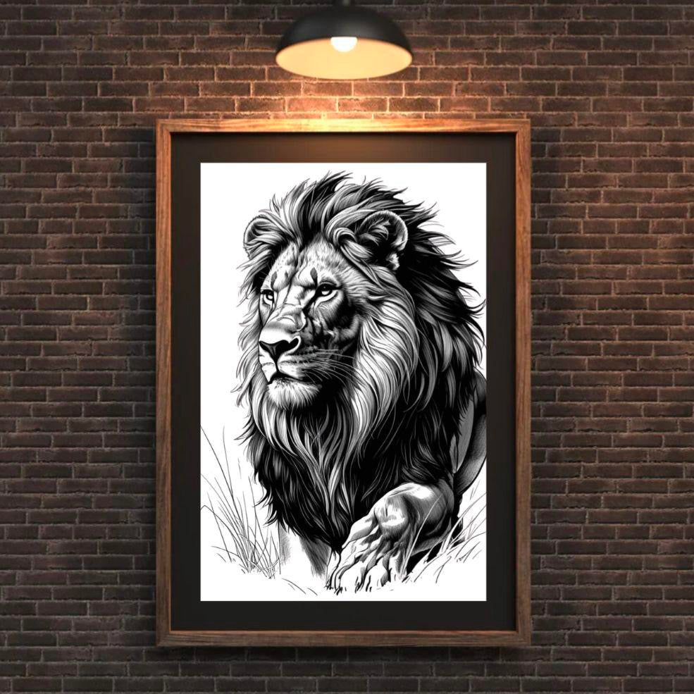 Lion Monochrome Print