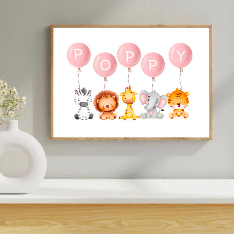 Personalised Pink or Blue Balloon Name Print