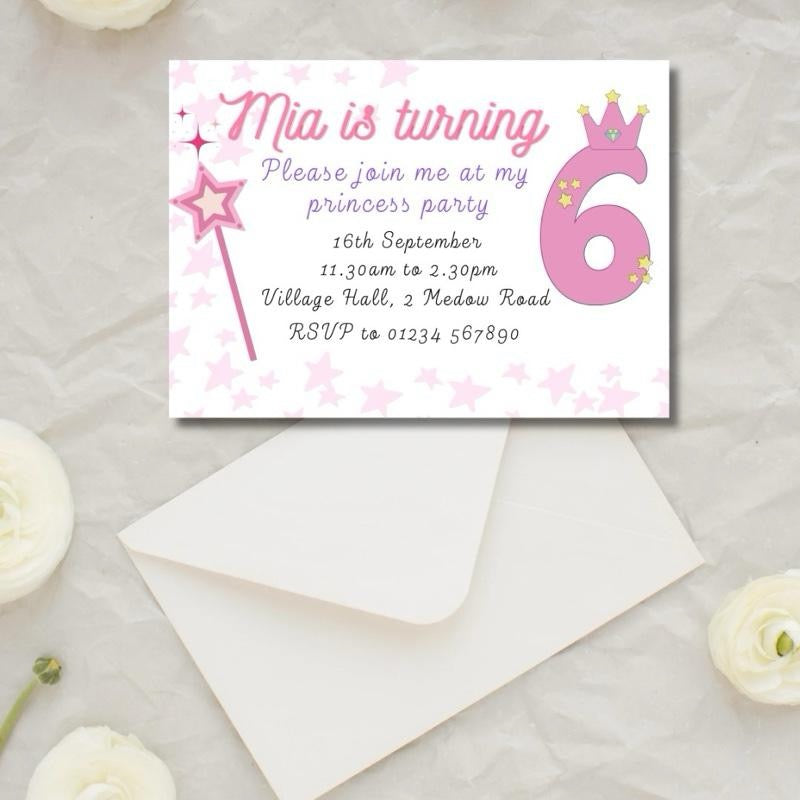 Personalised Princess Party Childrens Invitations
