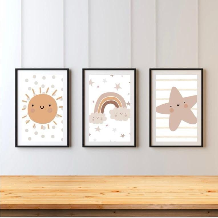 Neutral Sun, Rainbow & Star Prints Set of 3
