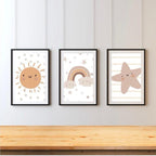 Neutral Sun, Rainbow & Star Prints Set of 3