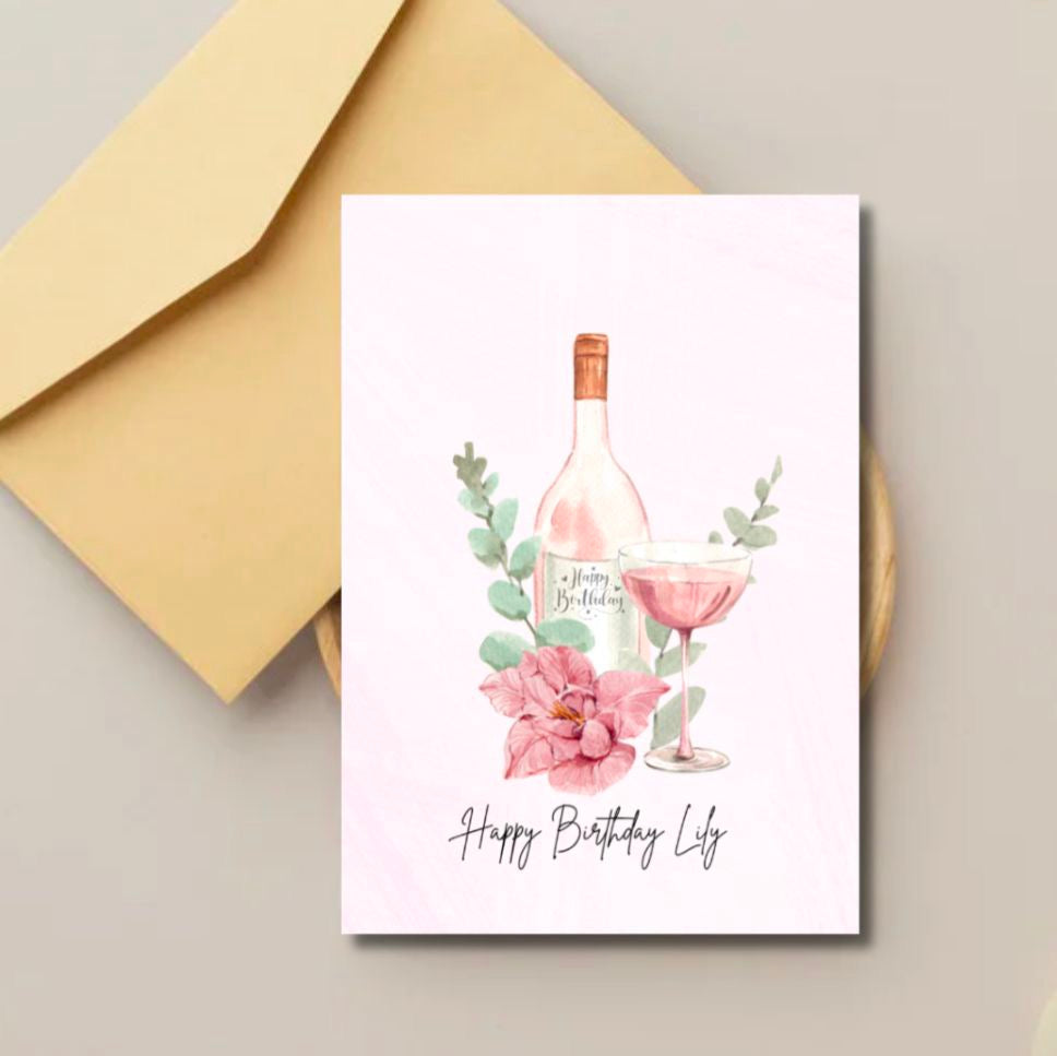 Perssonalised Floral Pink Birthday Card