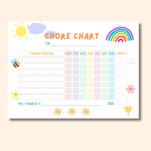 Kids Chore Chart. Laminated With Pen.