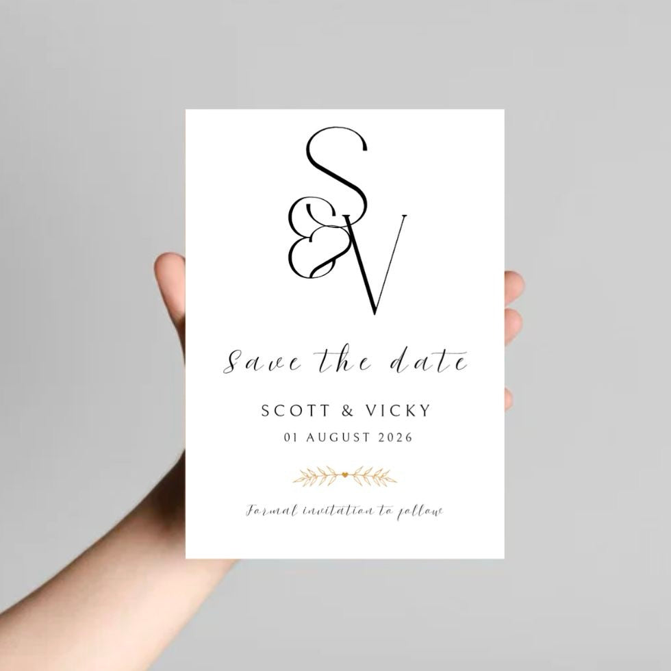 Initial Black and White Save the Date Cards