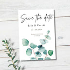 Save the Date Card - White or Ivory - Sage Leaf Design - A6 Size - With Envelopes