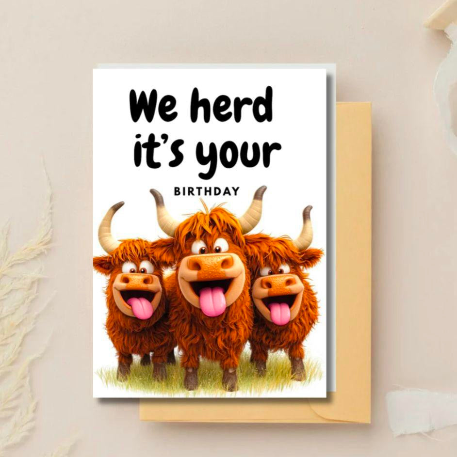 We Herd It’s Your Birthday – Funny Highland Cow Card