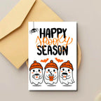 Happy Spooky Season Halloween Card – Cute Ghosts with Pumpkin Spice