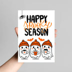 Happy Spooky Season Halloween Card – Cute Ghosts with Pumpkin Spice