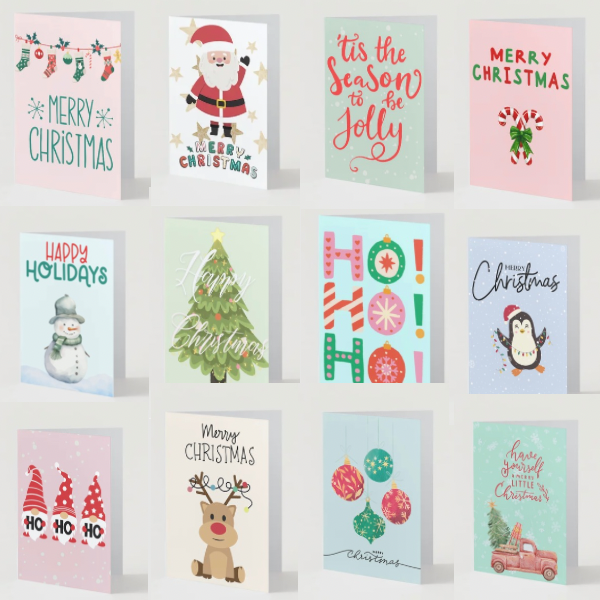 Pack of 12 Christmas Cards – Mixed Festive Designs with Envelopes (A6)