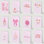 Pack of 12 Pink Christmas Cards – Modern Pastel Festive Designs with Envelopes. Size A6