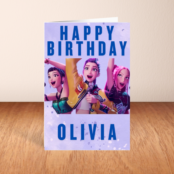 Personalised K-Pop demon hunters A5 birthday card.