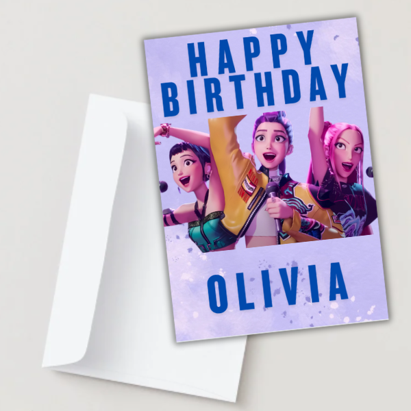 Personalised K-Pop demon hunters A5 birthday card.