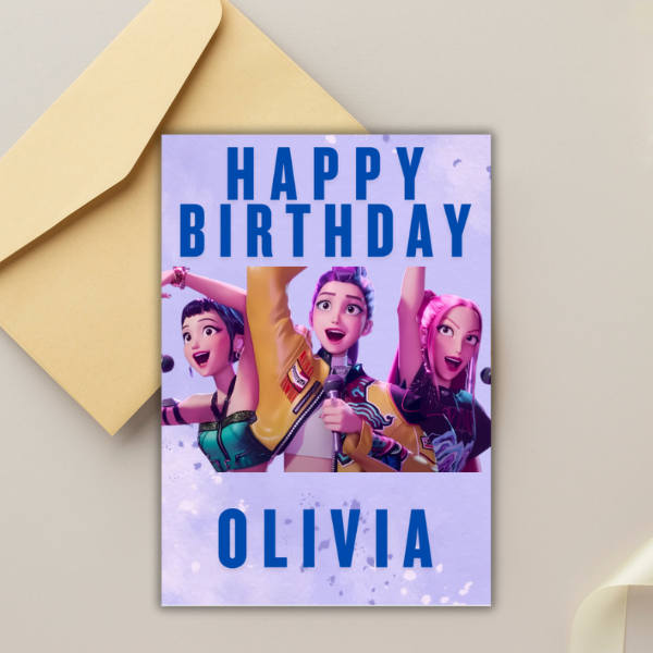 Personalised K-Pop demon hunters A5 birthday card.