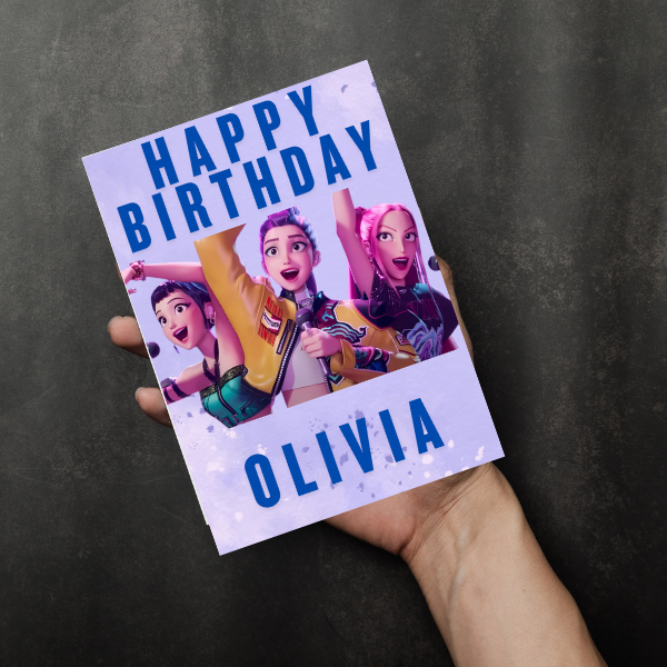 Personalised K-Pop demon hunters A5 birthday card.