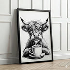 Highland Cow Drinking Coffee