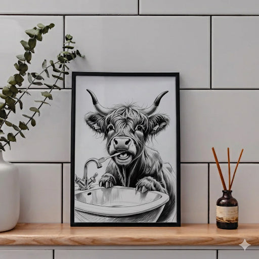 Highland Cow Brushing His Teeth Print