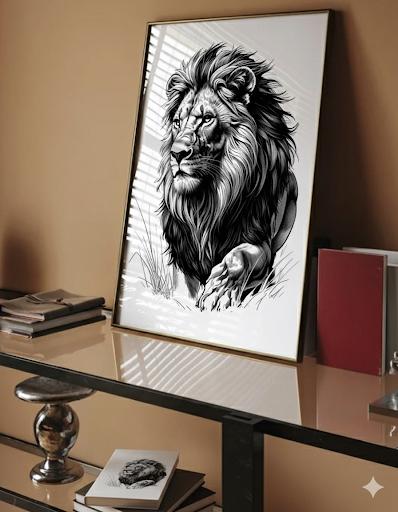 Lion Monochrome Print