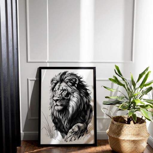 Lion Monochrome Print