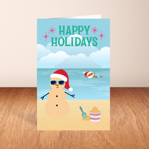 Happy Holidays Beach Christmas Card – Funny Tropical Snowman Design