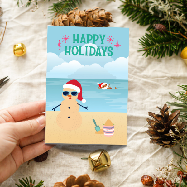 Happy Holidays Beach Christmas Card – Funny Tropical Snowman Design