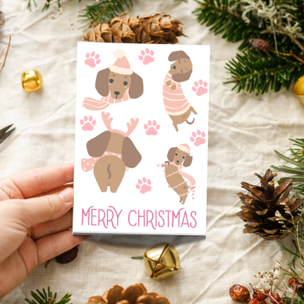 Cute Dog Christmas Card – Festive Dachshund Design for Dog Lovers