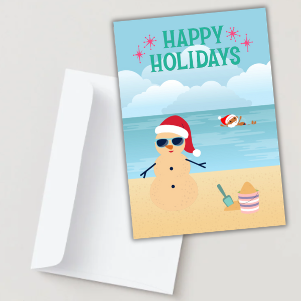 Happy Holidays Beach Christmas Card – Funny Tropical Snowman Design