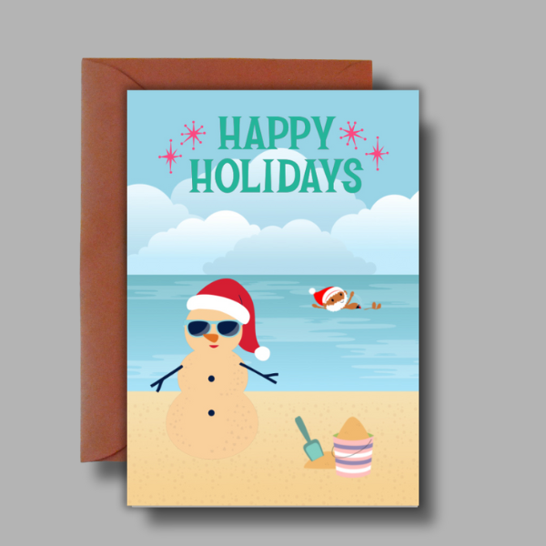Happy Holidays Beach Christmas Card – Funny Tropical Snowman Design