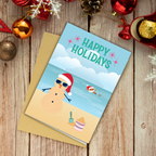 Happy Holidays Beach Christmas Card – Funny Tropical Snowman Design