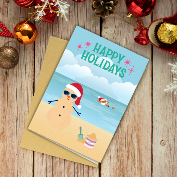 Happy Holidays Beach Christmas Card – Funny Tropical Snowman Design